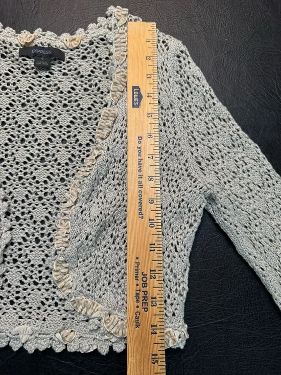 Y2K Express Crochet Lace Cardigan Ruffle Trim Festival Fairycore Boho Shrug S - Picture 6 of 10